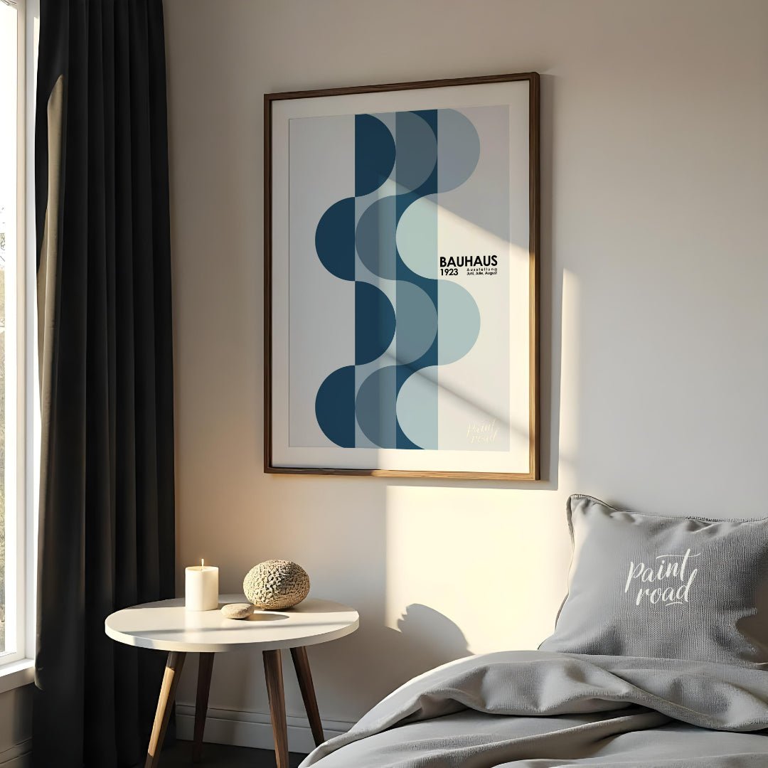 Bauhaus Cascading Blue Circles Painting available online at Paintroad showing 1923 exhibition abstract waves and art history