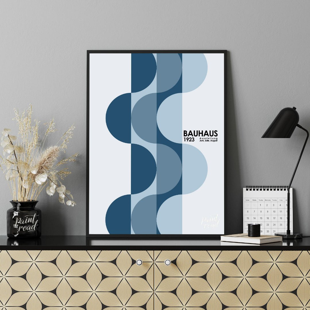 Bauhaus Cascading Blue Circles Painting available online at Paintroad showing 1923 exhibition abstract waves and art history