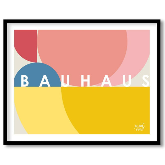 This vibrant Bauhaus-inspired poster features an overlapping composition of large, sweeping circula… for area