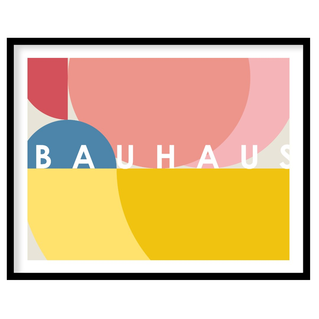 This vibrant Bauhaus-inspired poster features an overlapping composition of large, sweeping circula… for area