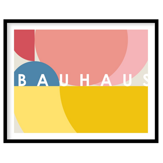 This vibrant Bauhaus-inspired poster features an overlapping composition of large, sweeping circula… for area