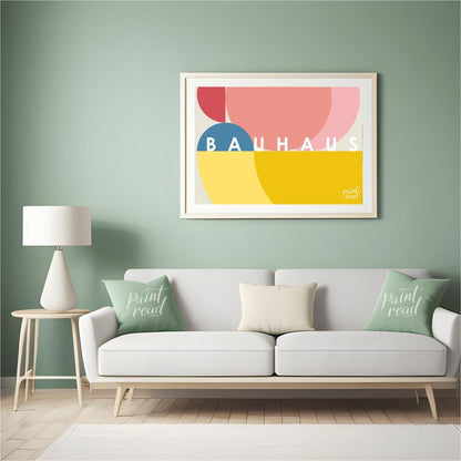 This vibrant Bauhaus-inspired poster features an overlapping composition of large, sweeping circula… for living room
