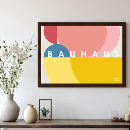 This vibrant Bauhaus-inspired poster features an overlapping composition of large, sweeping circula… for living room