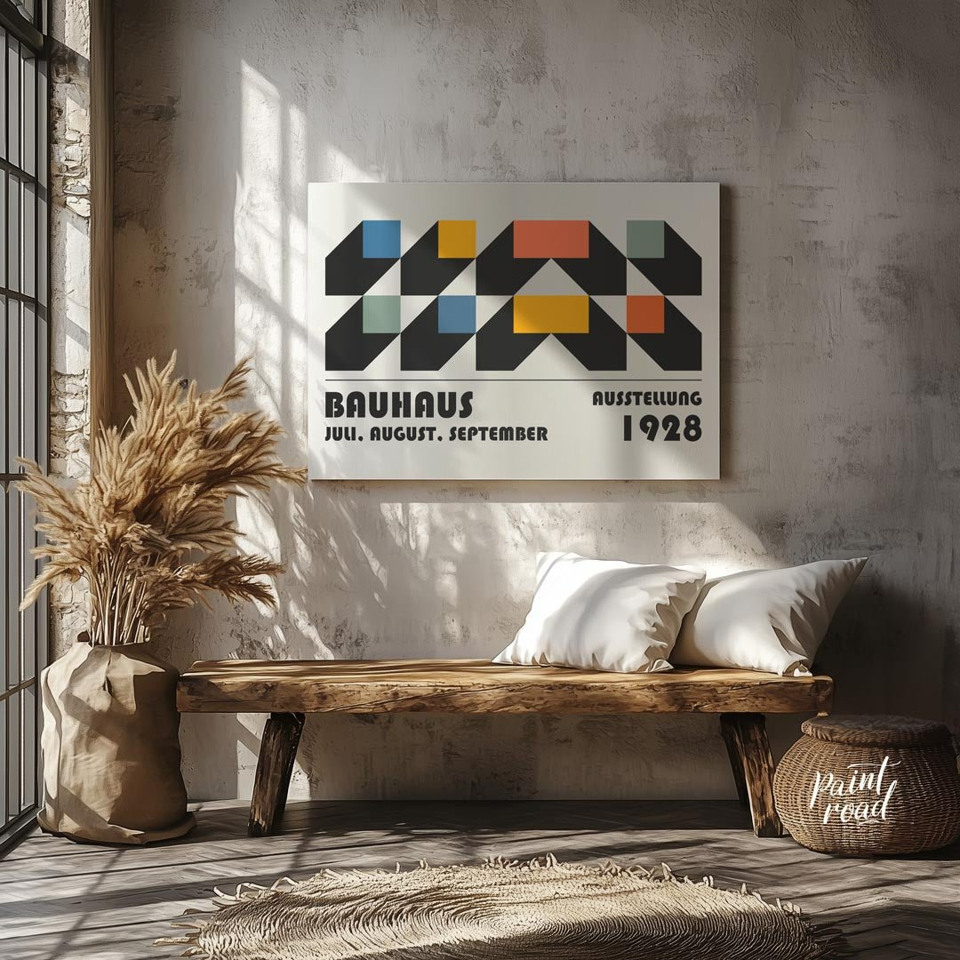 This intricate Bauhaus-inspired poster features a compelling interplay of geometric shapes, creatin… for entryway