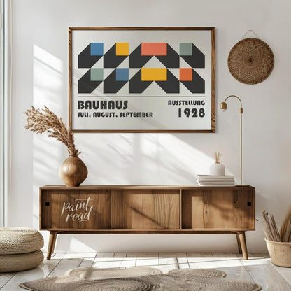 This intricate Bauhaus-inspired poster features a compelling interplay of geometric shapes, creatin… for living room