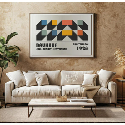 This intricate Bauhaus-inspired poster features a compelling interplay of geometric shapes, creatin… for living room