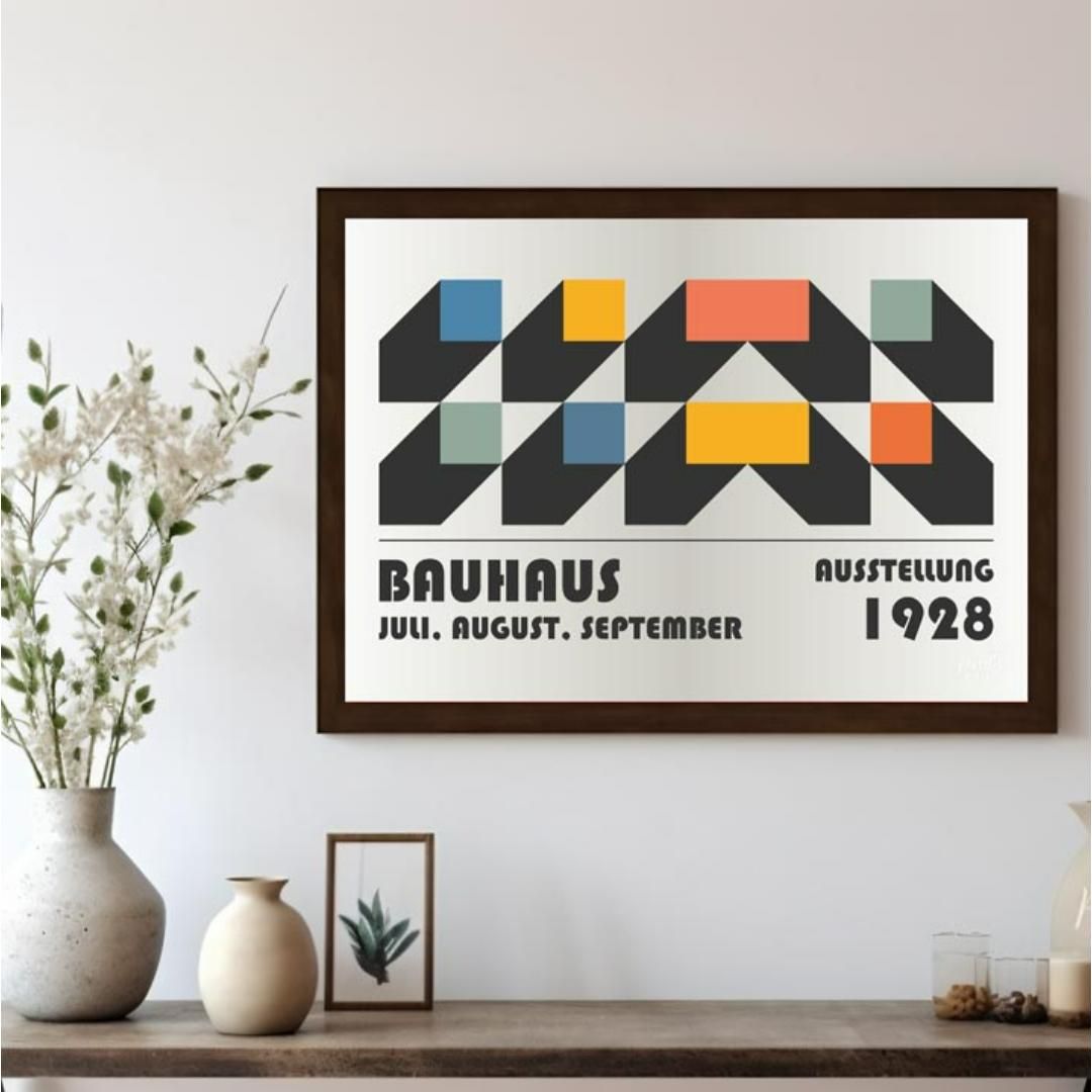 This intricate Bauhaus-inspired poster features a compelling interplay of geometric shapes, creatin… for living room