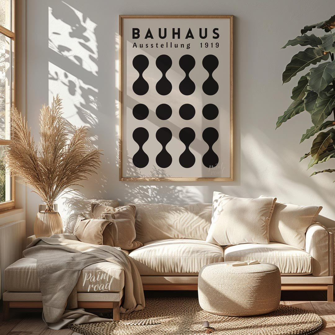 This poster, titled "BAUHAUS Ausstellung 1919," is a prime example of the iconic Bauhaus design phi… for living room