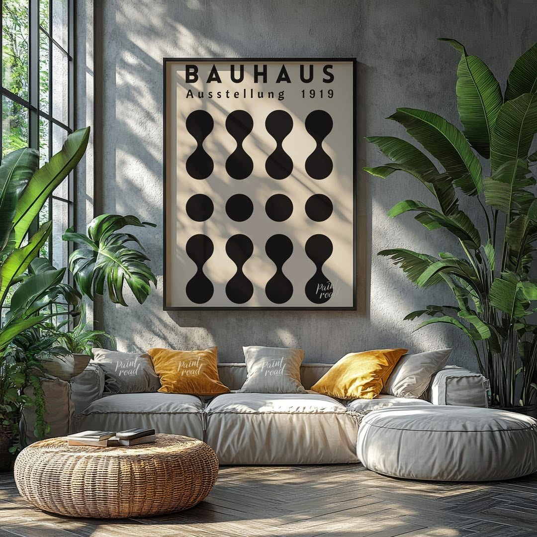 Bauhaus Exhibition 1919 Painting available online at Paintroad showing 1919 aesthetic and apartment
