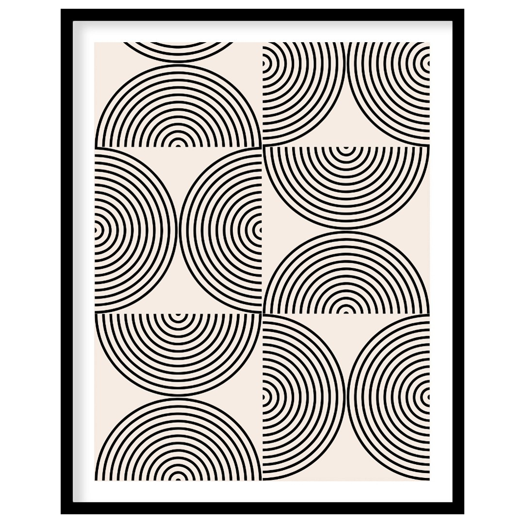 This minimalist Bauhaus poster presents a sophisticated arrangement of concentric arched lines in b… for house