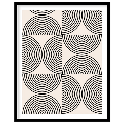 This minimalist Bauhaus poster presents a sophisticated arrangement of concentric arched lines in b… for house