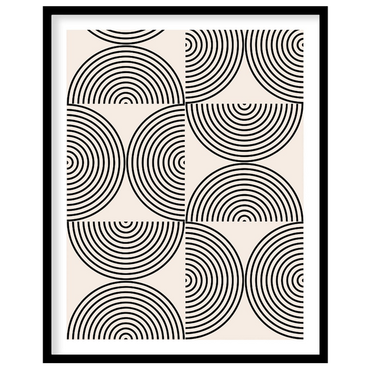 This minimalist Bauhaus poster presents a sophisticated arrangement of concentric arched lines in b… for house