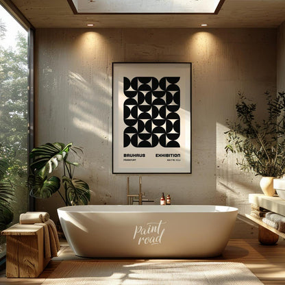 This striking poster is a quintessential example of Bauhaus design, showcasing a bold, interlocking… for bathroom