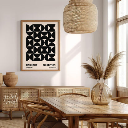 This striking poster is a quintessential example of Bauhaus design, showcasing a bold, interlocking… for dining room