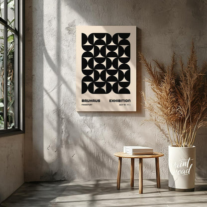 This striking poster is a quintessential example of Bauhaus design, showcasing a bold, interlocking… for living room