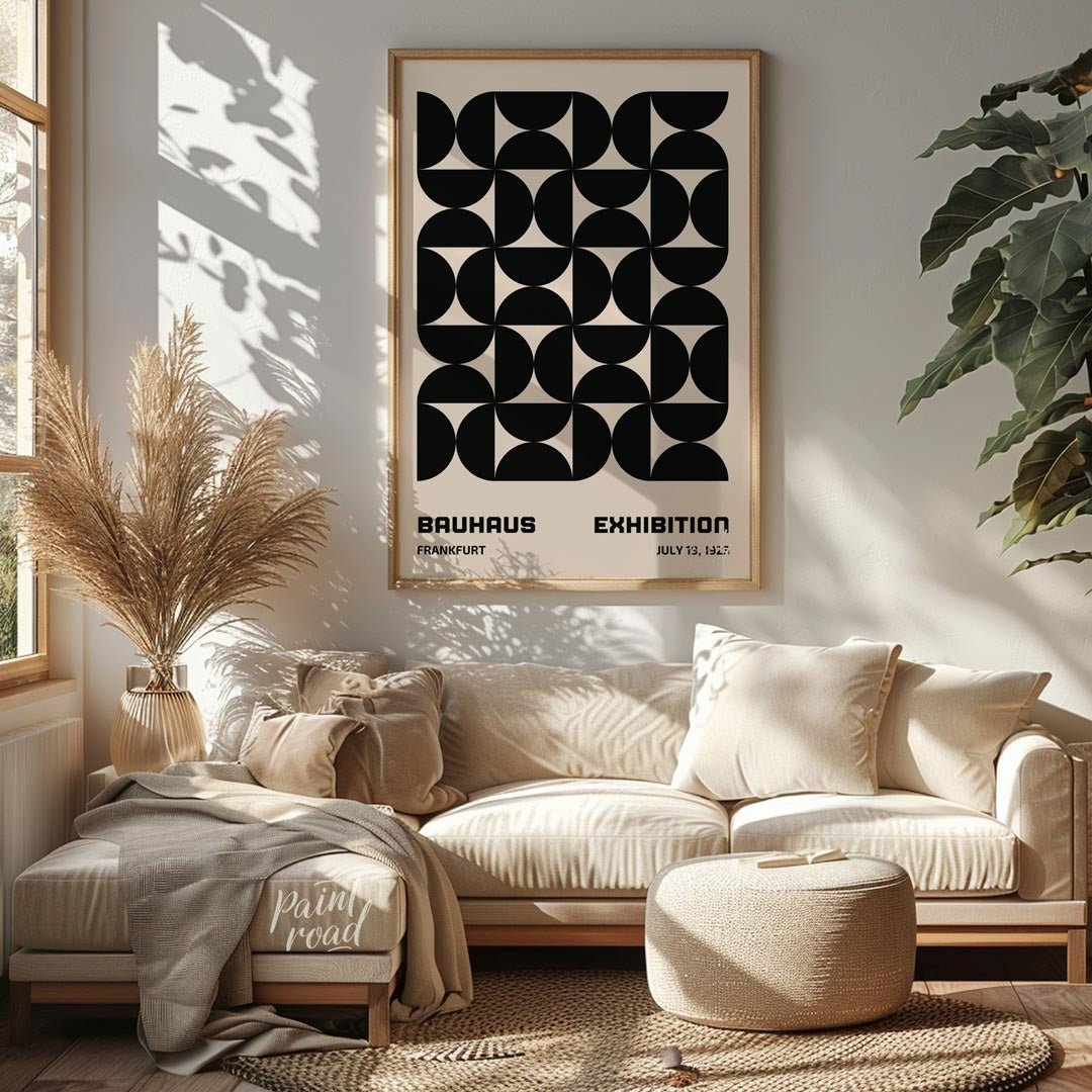 This striking poster is a quintessential example of Bauhaus design, showcasing a bold, interlocking… for living room