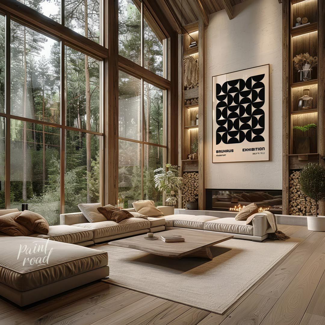 This striking poster is a quintessential example of Bauhaus design, showcasing a bold, interlocking… for living room