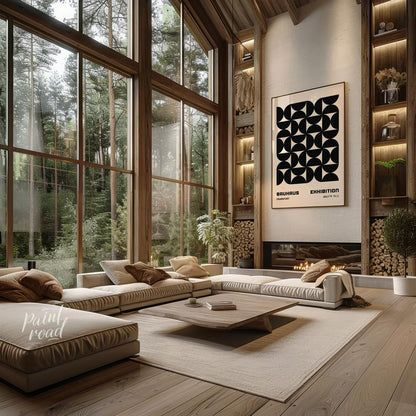 This striking poster is a quintessential example of Bauhaus design, showcasing a bold, interlocking… for living room