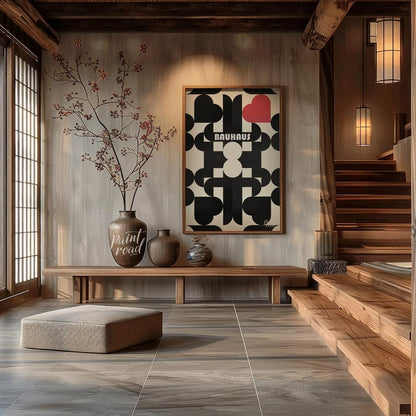 This captivating digital poster, titled "Bauhaus Geometric Hearts Poster," offers a modern interpre… for entryway