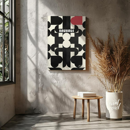 This captivating digital poster, titled "Bauhaus Geometric Hearts Poster," offers a modern interpre… for living room