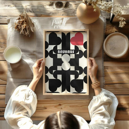 This captivating digital poster, titled "Bauhaus Geometric Hearts Poster," offers a modern interpre… for other