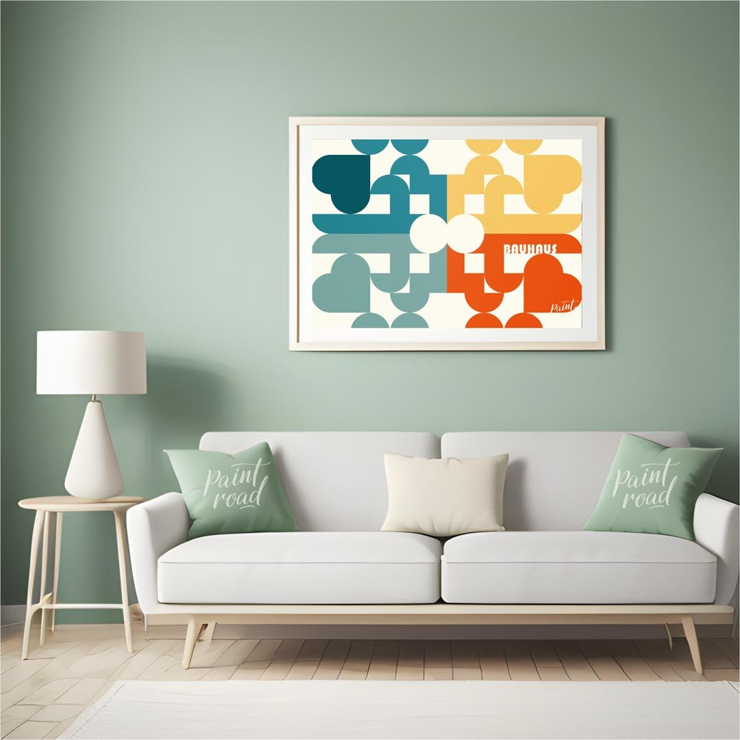 This intricate Bauhaus-inspired poster showcases a vibrant and complex geometric mosaic, crafted fr… for living room