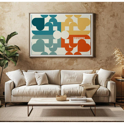 This intricate Bauhaus-inspired poster showcases a vibrant and complex geometric mosaic, crafted fr… for living room