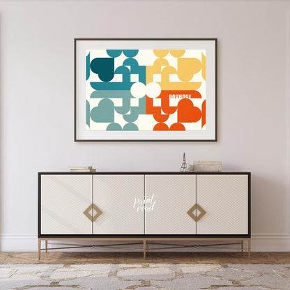 This intricate Bauhaus-inspired poster showcases a vibrant and complex geometric mosaic, crafted fr… for living room