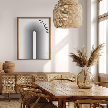 This Bauhaus-inspired piece features a striking central arch, composed of concentric bands in a gra… for dining room