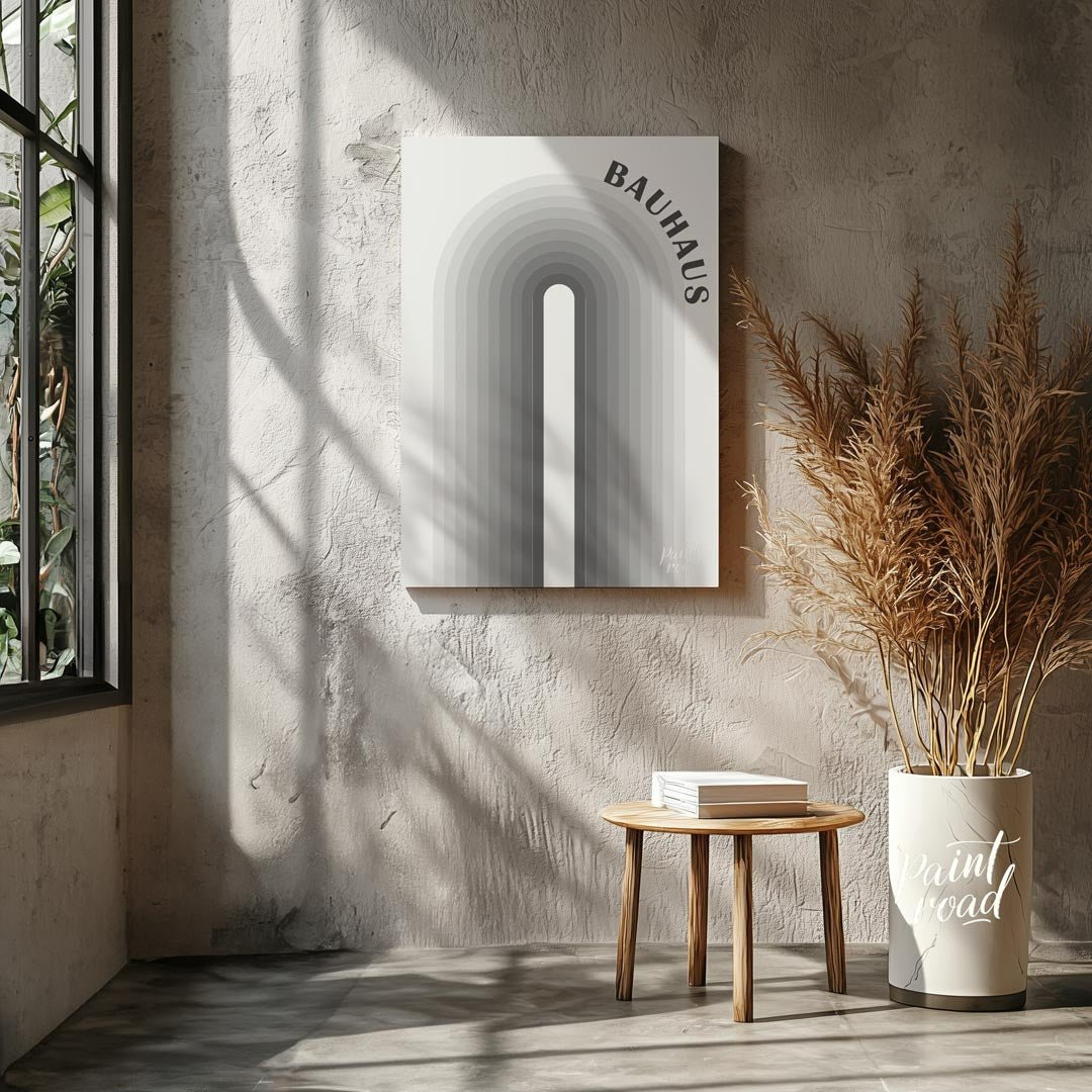 This Bauhaus-inspired piece features a striking central arch, composed of concentric bands in a gra… for other