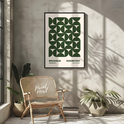 This Bauhaus-inspired poster features a captivating grid pattern composed of interlocking quarter-c… for living room