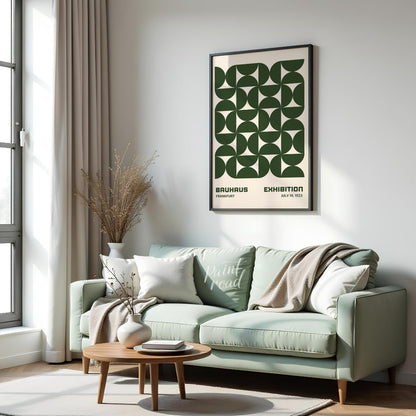 This Bauhaus-inspired poster features a captivating grid pattern composed of interlocking quarter-c… for living room