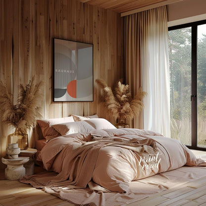 This refined Bauhaus-inspired poster showcases a minimalist yet dynamic composition dominated by va… for bedroom