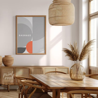 This refined Bauhaus-inspired poster showcases a minimalist yet dynamic composition dominated by va… for dining room