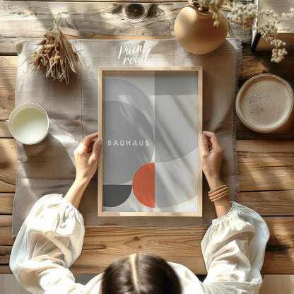 This refined Bauhaus-inspired poster showcases a minimalist yet dynamic composition dominated by va… for kitchen