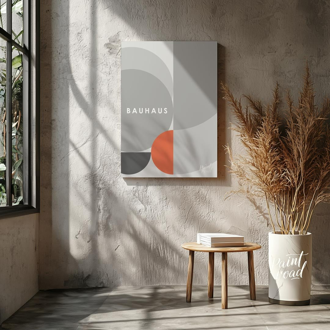 This refined Bauhaus-inspired poster showcases a minimalist yet dynamic composition dominated by va… for living room