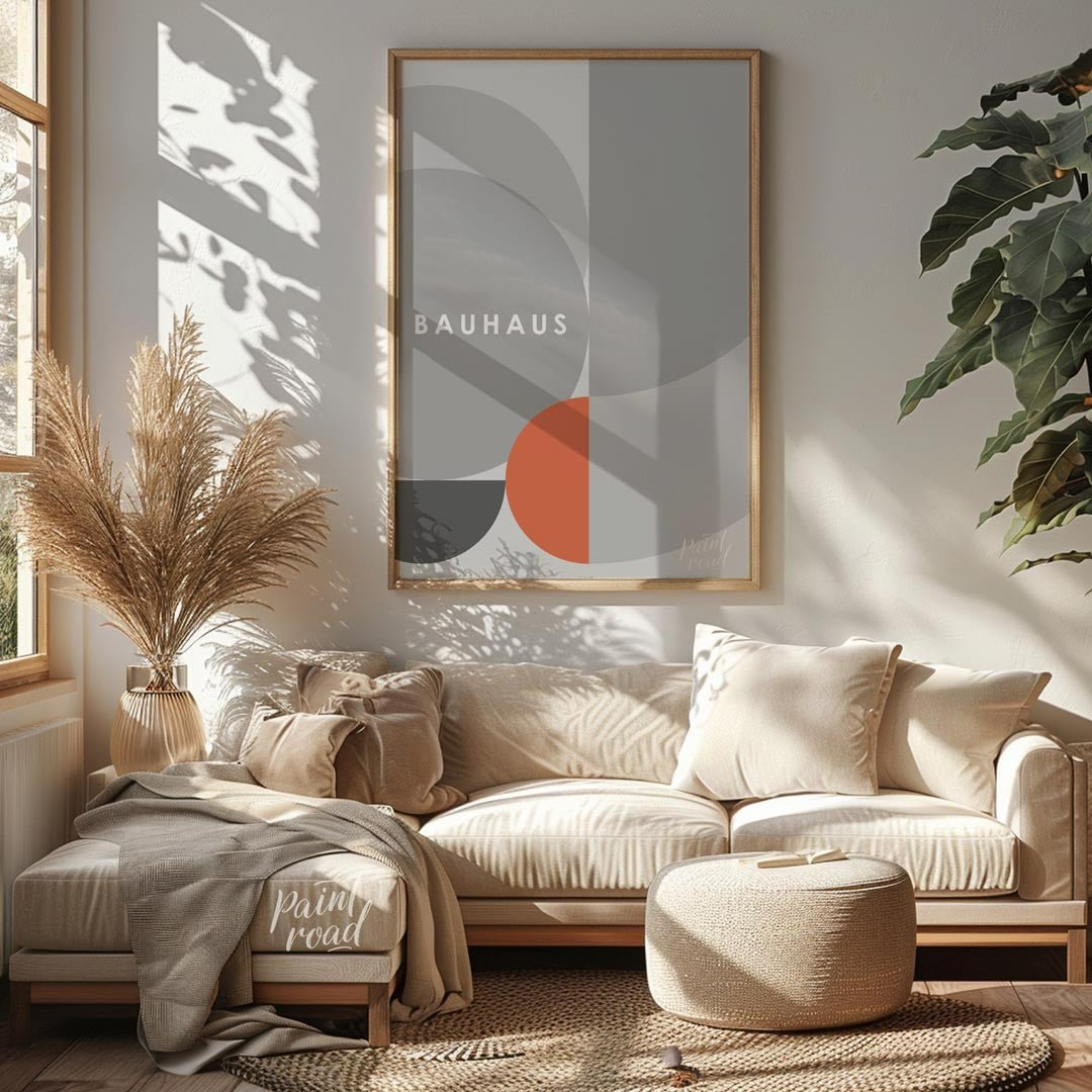 This refined Bauhaus-inspired poster showcases a minimalist yet dynamic composition dominated by va… for living room