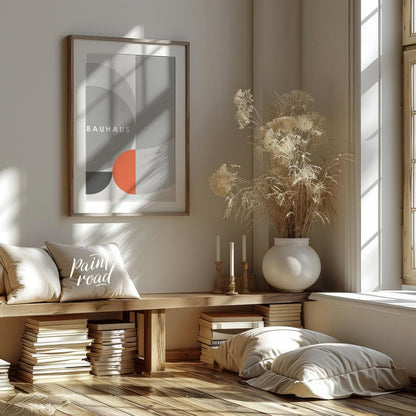 This refined Bauhaus-inspired poster showcases a minimalist yet dynamic composition dominated by va… for living room