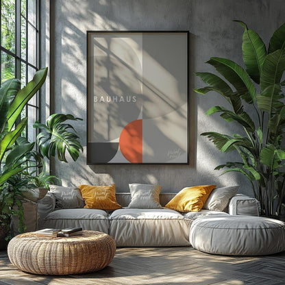This refined Bauhaus-inspired poster showcases a minimalist yet dynamic composition dominated by va… for living room