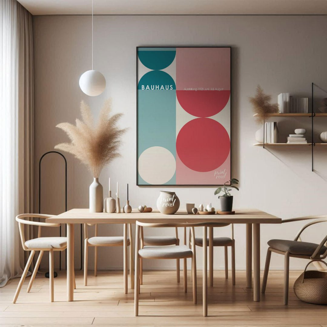 This striking poster from the Bauhaus movement, likely for an “Ausstellung” (exhibition) in June, J… for dining room