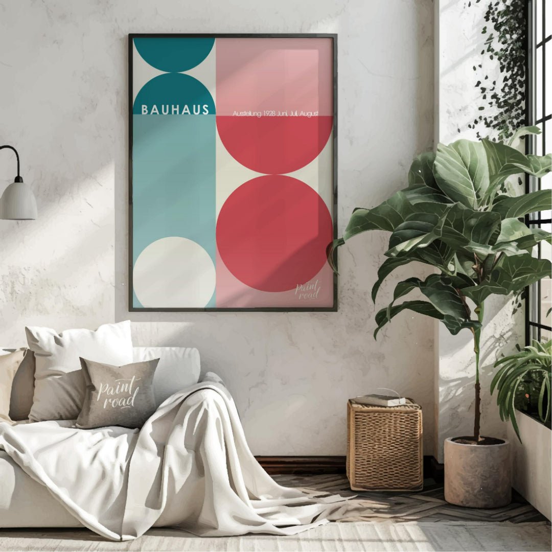Bauhaus Half - Circle Color Block Painting available online at Paintroad showing 1928 architecture and art