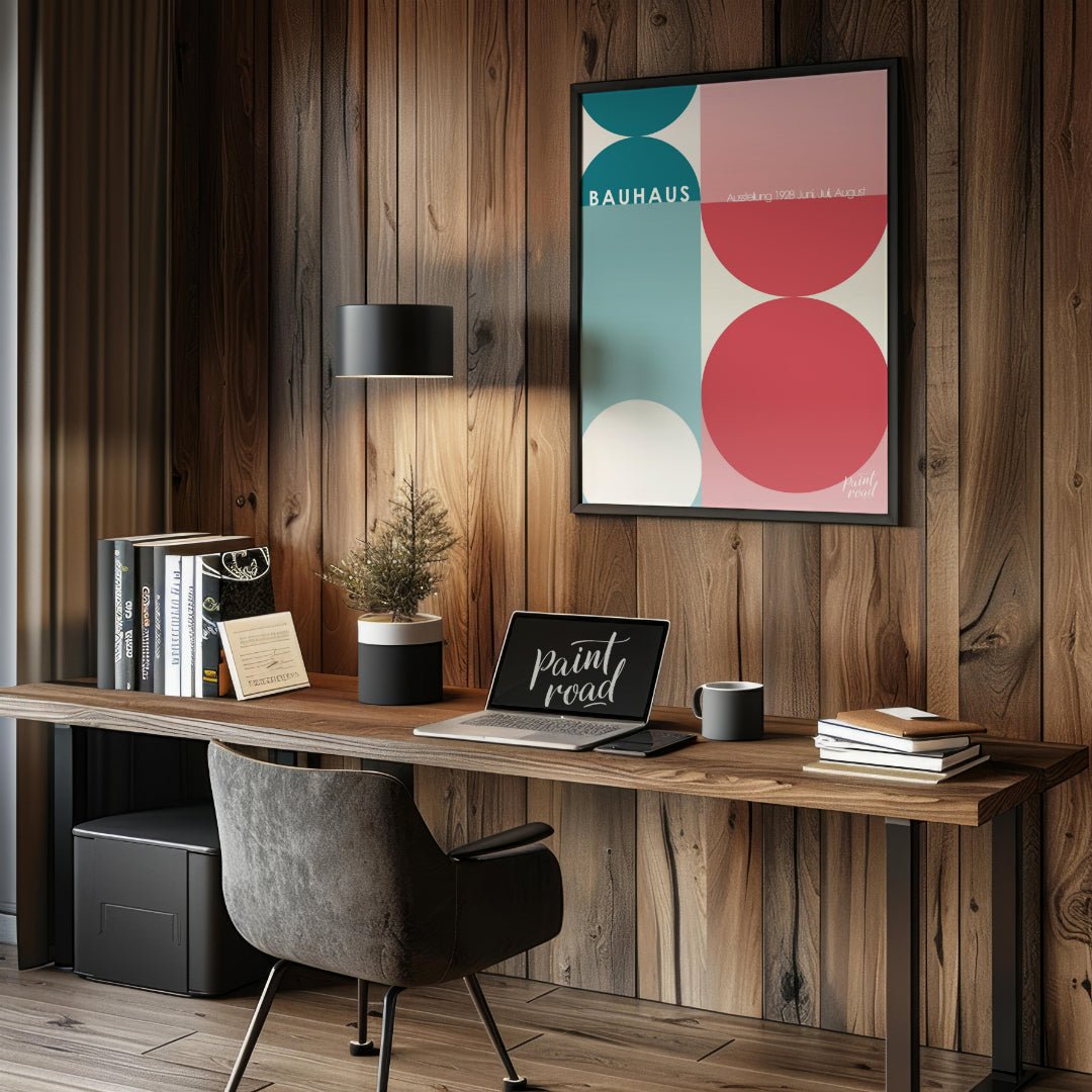 Bauhaus Half - Circle Color Block Painting available online at Paintroad showing 1928 architecture and art