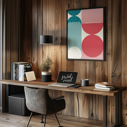 Bauhaus Half - Circle Color Block Painting available online at Paintroad showing 1928 architecture and art