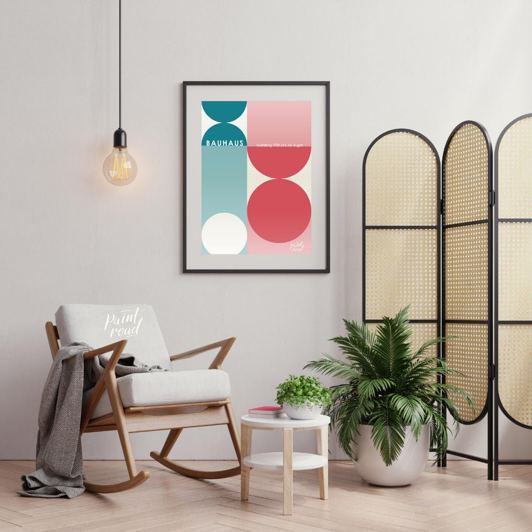Bauhaus Half - Circle Color Block Painting available online at Paintroad showing 1928 architecture and art
