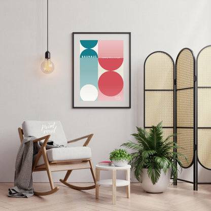 Bauhaus Half - Circle Color Block Painting available online at Paintroad showing 1928 architecture and art
