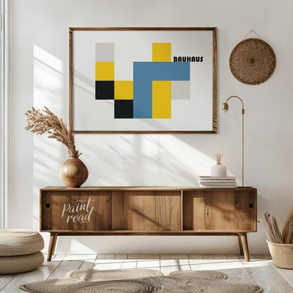 This bold Bauhaus-inspired poster features a bold and abstract composition of interlocking geometri… for living room