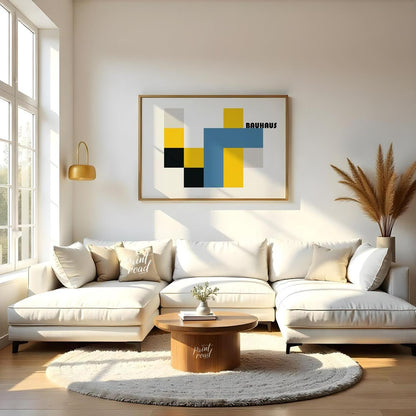 This bold Bauhaus-inspired poster features a bold and abstract composition of interlocking geometri… for living room