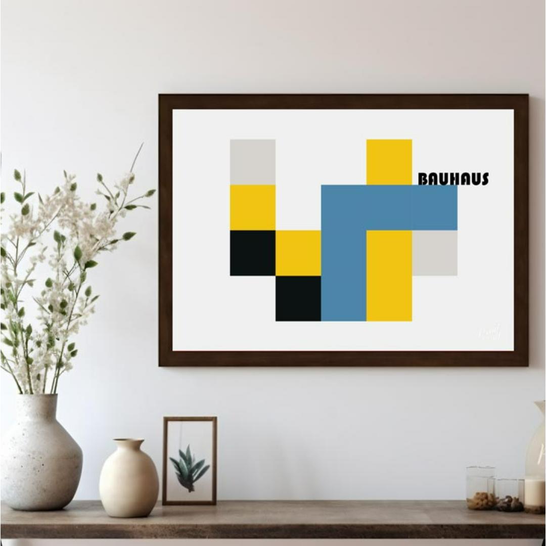 This bold Bauhaus-inspired poster features a bold and abstract composition of interlocking geometri… for living room
