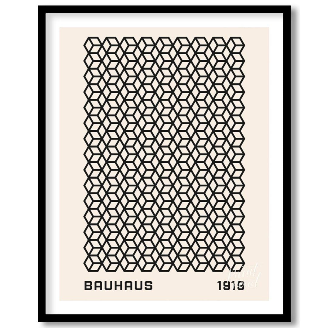 This captivating Bauhaus-inspired print, "Bauhaus Isometric Grid," features a dense and intricate p… for abode