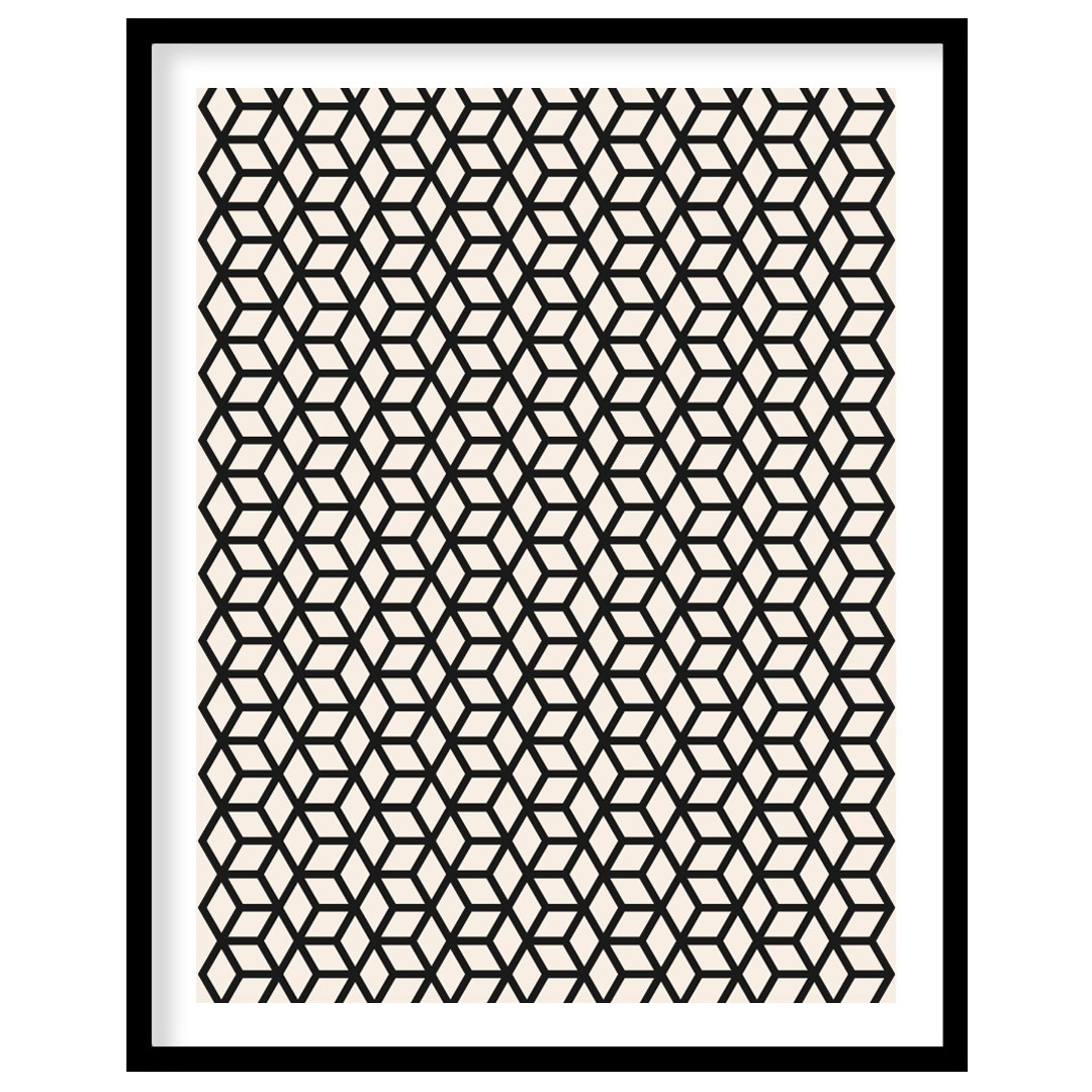 This captivating Bauhaus-inspired print, "Bauhaus Isometric Grid," features a dense and intricate p… for abode